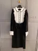 Robes de travail 2024Spring Summer Black Silk Patchwork Organza Lace Round Coulle à manches longues arc en forme de jupe en forme de femme en forme de femme