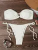 Swimwear White White Black Bandeau Bikini 2024 Femmes Sexy String Swimsuit Push Up Female Bathing Feme