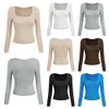 2024 Women's Top Knitted Thread T-shirt Sexy U-neck Long Sleeve Shirt Y2K Underlay Tight T F51426