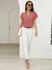 Kadınlar bluz gömlekleri kadınlar kısa slve gömlek Petal Slve Üst Ofis Külot Leisure V-Neck Lore Baskı Bahar Yaz Moda 2024 Y240510