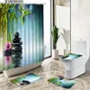 Douchegordijnen Zen Spa-thema badkamersets groene bamboe stenen bloemen water niet-slip tapijt toiletdeksel vloer matbaar