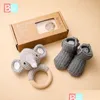 Mobiles 3Pcset Baby Rattle Toy Set Wooden Rodent Pendant Elephant Cloghet Animals Mobile Infants Knitting Shoes For Born Gift 231017 D Ot5Kf