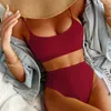 Frauen Badebekleidung 2024 Spiral Pit Strip U-förmige Hochtaille Bikini Sexy Badeanzug Frauen