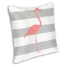 Kissen nautische Wurf Cover Home Decorative Pink Flamingo auf silbergrau weißen Streifen Kissenbezug für Wohnzimmer