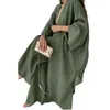 Women's Two Piece Pants 2024 Ramadan Satin Cardigan Modest Dress Arab Women Open Abaya Dubai Islamic Long Sleeve Clothing Turkey Plain Robe
