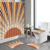 Douchegordijnen creatief abstract zonnegordijn met badmat zonsopgang kleurstrepen kunst decoreren badkamer niet-slip vloerkleed toiletkap tapijt