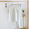 Home Clothing Summer Damen Set Cotton Crepe Kurzarm Shirt Hosen zweiteilige dünne Blumen -Hauswear -Nachtwege Pyjama