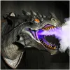 Dekorativa föremål figurer Dragon Legends Prop 3d Wall Mounted Dinosaur Smoke Light Art Scpture Form Statue Home Decor Room Hal Dhkjr