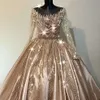 Sparkly Ball Wedding Dresses Appliques Sequins Beads Sleeves Satin Court Gown Zipper Bridal Customized Robe De special