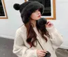 Black Wool ball Russsian Snow Winter y Plush Thick Fur Hat Faux Fox Furry Cap Head Warmer Outdoor Headgear Women Girl Men Y211117249049