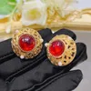 Kolczyki stadnina Wosikate Vintage Gold Kolor Puste Design Red Glazed Clip dla kobiet luksusowy francuski styl biżuterii mody