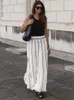 Saias gacvga branca listrada preta listrada para mulheres elegantes saia longa