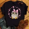 Maycaur Cartoon Owl Print T-shirt Femmes Kawaii Shirts graphiques décontractés à manches courtes noires tee-shirt O-Neck Harajuku T-shirts 240514