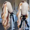 180 densité brésilienne Sights Blonde Colored Simulation Human Hair Wig Body WIG ombre HD Transparent Lace Lace Front Pernues pour les femmes en gros