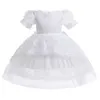 Robes de fille Blanche fille princesse robe fleur robe de mariée robe de mariée moelleuse Broidered Lace Carnival Robe de 3-8 ans Vêtements pour enfants Y240514