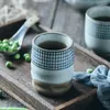 Tee Tassen Japanische Stil Keramik Suppe Tasse Grobkoare Töpferei handbemalte Gittermuster Teetassen kreativ Retro Wine Office Getränkware