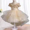 Girl's Dresses 4-12 Year Old Summer Wedding Flower Girl Dress Trailing Sequin Tulle Party Dress Embroidered Elegant Trailing Cake Dress Y240514