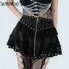 Röcke Rororiri Gothic schwarze Spitzenverkleidung Minirock Frauen Reißverschluss Ringe Patchwork Schicht Rüschen geschwollene Kuchen Steampunk Retro Kleidung