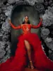 Party Dresses Amazing Red Lace Split Long Eveing Puffy Layered Tutu Tulle Formal Sexy Aso Ebi Maxi Gowns