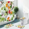 Douchegordijnen 4 stks tropische plantengordijn Toucan bloem waterverf groene bladeren badkamer set niet-slip tapijten toiletbedekking bad mat tapijt