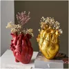 Vases Figurines Resin anatomique Coeur Fleur Potte de fleurs Vase Vase Séclées Récipient de fleurs en forme Scpture Decoration Home Drop Livilar