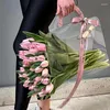 Gift Wrap 1Pc Transparent PET Fresh Flower Bouquet Handbag Flowers Wrapping Festivals Party Rose Package Portable Packing Bag