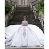 Exquisite Ball Wedding Dress Jewel Long Sleeves Pearls Applicants Illusion Pleats Chapel Gown Custom Made Robe De special