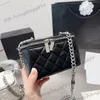 Womens Caviar Leather Classic Mini Makeup Vanity Box With Mirror Silver Chain Bags Calfskin Quilted Zipper Cosmetic Case Fanny Pack Crossbody Card Holder Purse 20cm