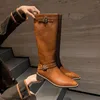 Stivali botas fibbia nera altas punta punta zapatos damas oferta quadratheel scarpe decorazione in metallo mujeres mujer