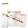 USA CA Warehouse 16oz Sublimación esferado Clear Reutilizable Vidretes de doble pared Botella de agua latas de cerveza con tapa de bambú 0514