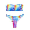 Women's Swimwear Tie Dye Bandeau Bikini 2024 Brazilian Biquini Padded Thong Swimsuit Women High Cut Bathing Suit Female Halter Monokini