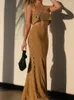 ワークドレス女性ファッションゴールデンスリックニットフィッシュテールスカートセットセクシーなホローアウトクロップドタンクトップスーツ2024サマーレディー職業ビーチ