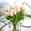 Decorative Flowers 30Pcs Artificial Tulips Real Touch Fake Holland PU Tulip Bouquet Latex Flower White Tulip(Light Pink)