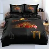 Ensembles de literie Luxury Black Gold Christmas Tree 3pcs Queen King Fl Fl Size Duvet Er Linen Set Pread pour un enfant 200x200 240x220 Drop Dhyns