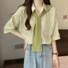 Kvinnors blusar våren långärmad topp unik randig sjal skjorta som bär halvärmar mode västerländsk stil lös liten liten
