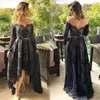 Black Off The Shoulder Plus Size Prom Dresses Lace Applique Evening Gowns Hi Lo Party Dress SD3389 292A