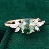 Cluster Rings Vintage Natural Moss Agate Ring For Women 925 Sterling Silver Marquise Cut Zircon Gold Plated Promise Jewely