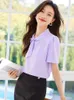 Blusas femininas simplicidade 2024 Moda de verão Blusa de manga curta branca Mulheres gigantes roxas elegantes trabalhos de escritório camisa Tops de temperamento