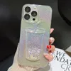 Fashion Milk Tea Cup Bling Glitter Star Castro de areia de ar para iPhone 14 13 11 12 15 Pro Max 14 15Plus lantejas brilhantes Tampa de revestimento transparente