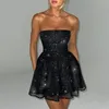 Городоподобное Sparkle Glittar Плассированное платье для повязки женщин A-Line Mini Summer Dress Black Black Club Sexy Party Dress 240513