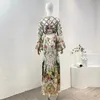 Lässige Kleider 2024 Kollektion Weißer Blumendruck Langarm geschnitten Frauen Midi Kleid