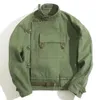 Autumn Winter Maden Army Green Retro Bomber Jackets Misplaatste schuine zakknop gesp gew. Zweedse motorfiets katoenen jas 240511