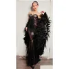 Escenario usar cristales negros y brillantes ver a través del vestido de plumas largos de malla Celebre Celebrate Stones Fringes Disfraz de traje de baile DHPR5
