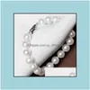 Bärade pärlsträngar armband smycken 8-9mm South Sea White Round Pearl Armband 7,5-8 tum 925 Sier Drop Delivery 2021 NQZUG DHXIJ