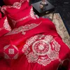 Zestawy pościeli 2024 Egipski bawełniany czerwony haft haftowy king size 9pcs kołdra kołdra lniana kołdra