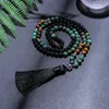 Beaded Halsband 8mm African Turquoise Black Agate Yellow Tiger Eye Pärlor Japamala Halsband Set Meditation Yoga Jewelry 108 Mala Rose D240514