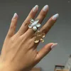 Cluster Rings PuRui Chic Metal Petal Shape Matte For Women Trendy Flower Open Finger Cuff Adjustable Girls Y2K Jewelry Party Cute