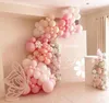 Party Decoration Pink Balloons Garland Arch Kit - Double Stuffed Matte Light And White Cream Peach Latex Balloon For Decorations