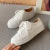 Casual Shoes Meotina Women Natural Genuine Leather Flat Platform Round Toe Sneakers Fashion Lace Up Ladies Footwear White