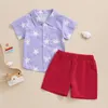 Kleidungssets 1-4 Jahre Baby Jungen 4. Juli Outfits Kurzarm Star Print Button Down Shirt + Shorts